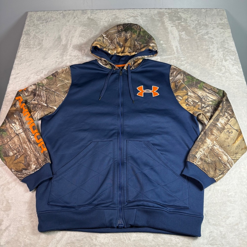 Under Armour ColdGear Infrared Realtree Xtra Camo Full Zip Hoodie Mens 2XL Navy